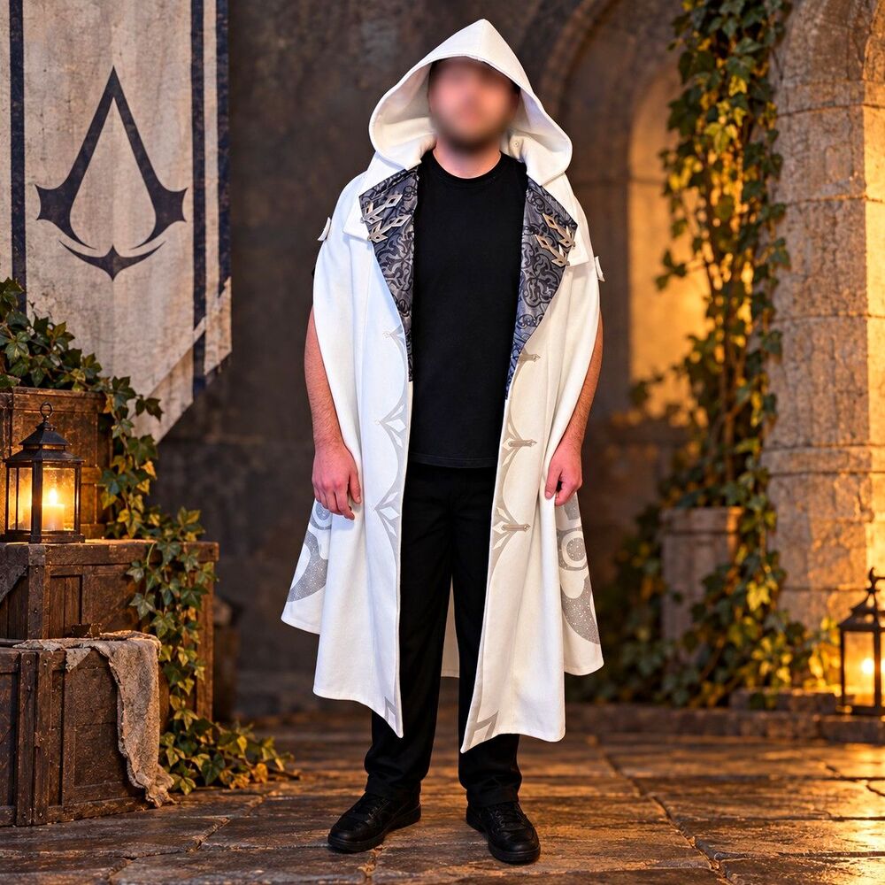 Genshin Impact Dottore Cosplay Costume White Hooded Coat Cloak Fatui Halloween